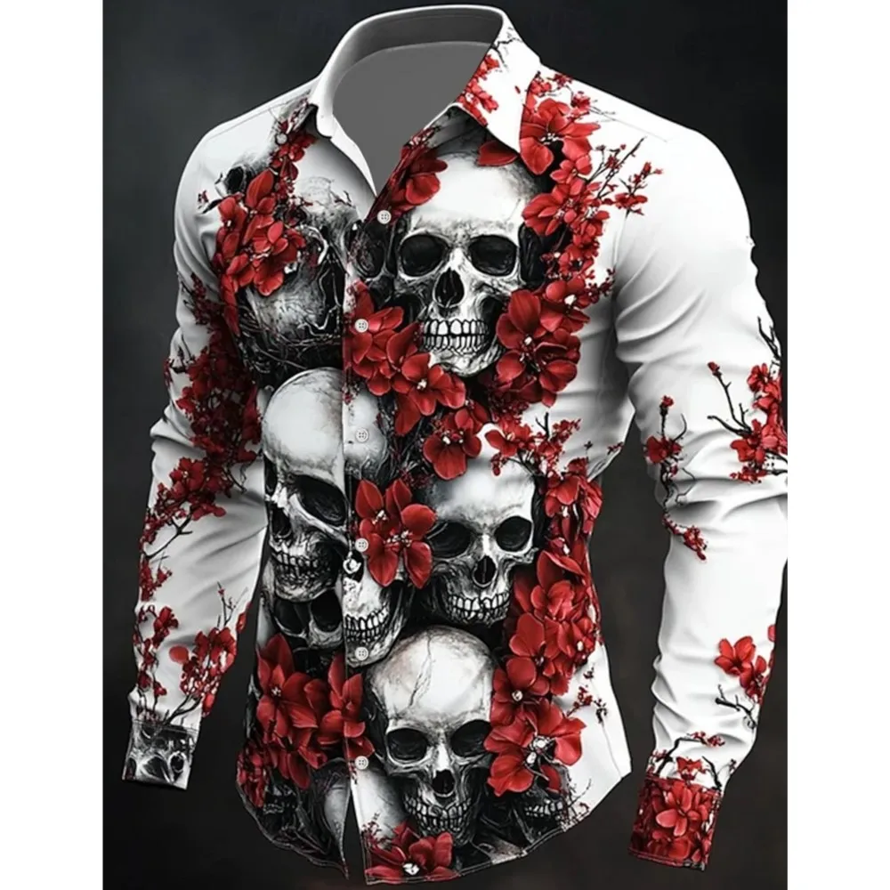 

Men's Skull Day Of The Dead Shirt Button Up Shirt Casual Long Sleeve Dark Punk Gothic Style Turndown 3D Print Collared Shirts
