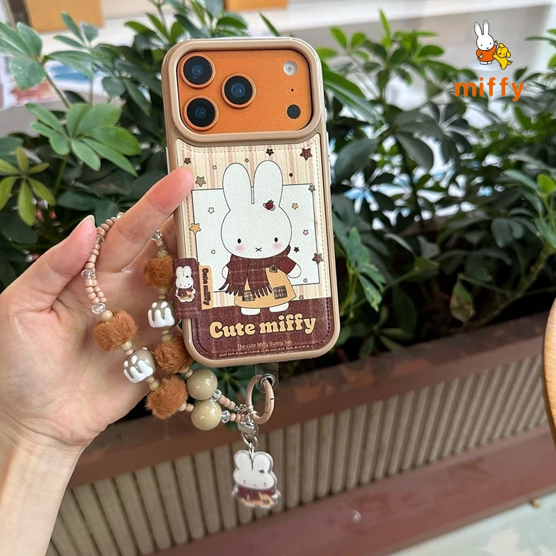 Bonito miffy escudo do telefone adequado para iphone 17 16 15 14 dos desenhos animados criativo cachecol coelho anti gota caso de telefone anime acessórios presente