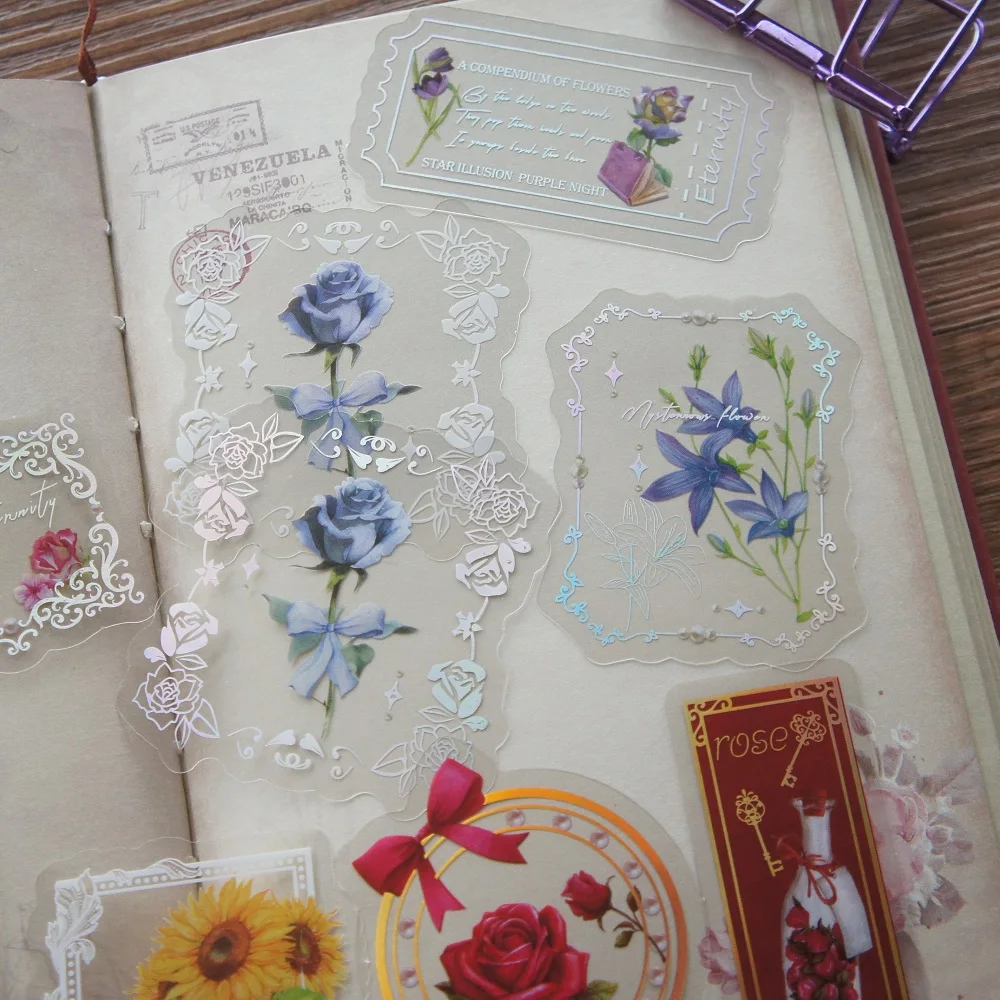 

28pcs Laser Plant Border with Flower Poems and Songs Print PVC Sticker Scrapbooking DIY Gift Packing Decoration Tag