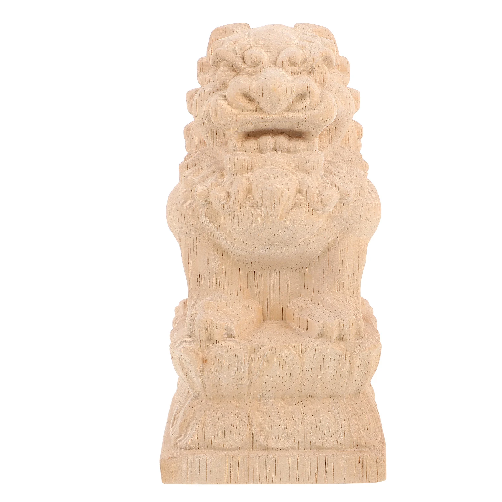 

Unpainted Wooden Lion Sculpture Carved Guardian for Garden Bridge Landscape Decor Micro Landscape Prosperity Outdoor Ornament