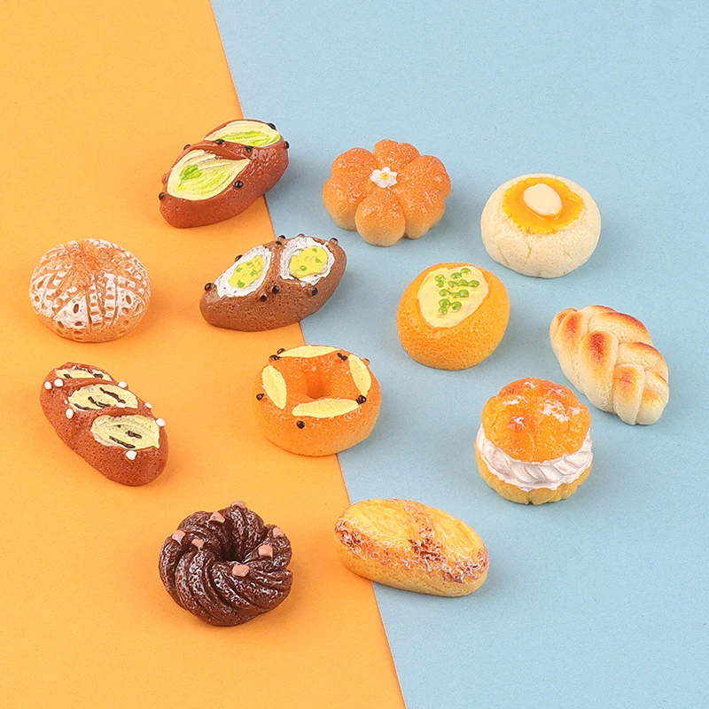 Conjunto de sobremesa de pão em miniatura para casa de bonecas, 5 peças escala 1/12, acessórios de comida de cozinha para decoração de casa de boneca e brinquedos de simulação