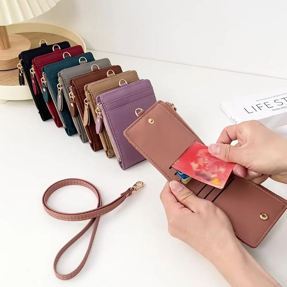 Portafoglio con archetto da collo in stile coreano Portafoglio multifunzionale in morbida pelle PU Portafoglio piccolo e leggero multifunzionale da donna