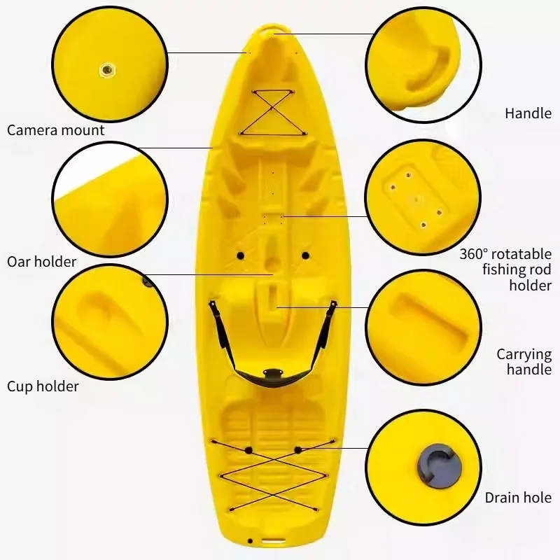 2.5m Yellow Single-person Kayak—stable, Durable, and Sturdy; One-piece Construction Makes It Simple, Easy, and Beginner-friendly