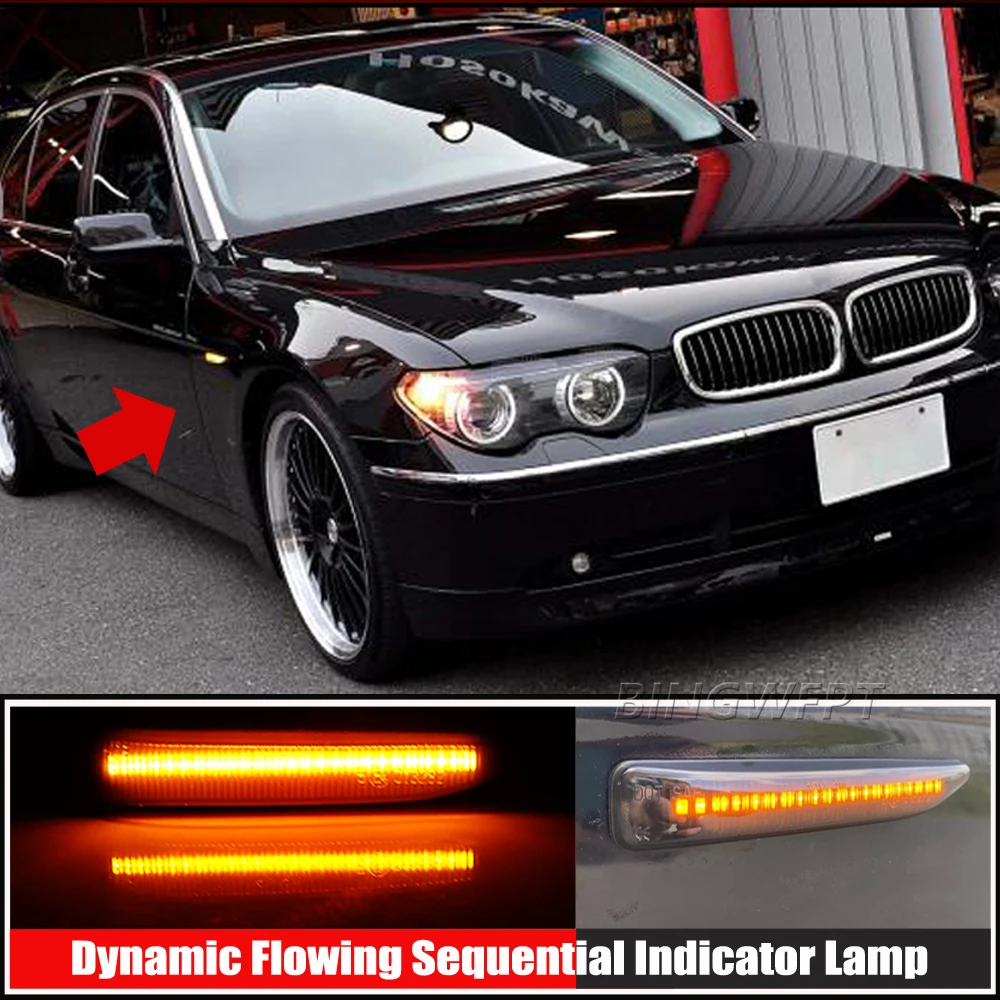 2 قطعة لسيارات BMW 7 Series E65 E66 E67 E68 تتدفق LED أضواء العلامات الجانبية الديناميكية بدوره مصباح إشارة الجانب مكرر مصباح لوحة مصباح