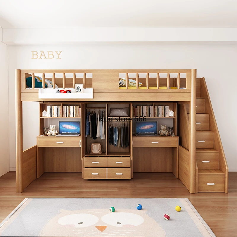 Children's bed, desk, wardrobe integrated high and low small household