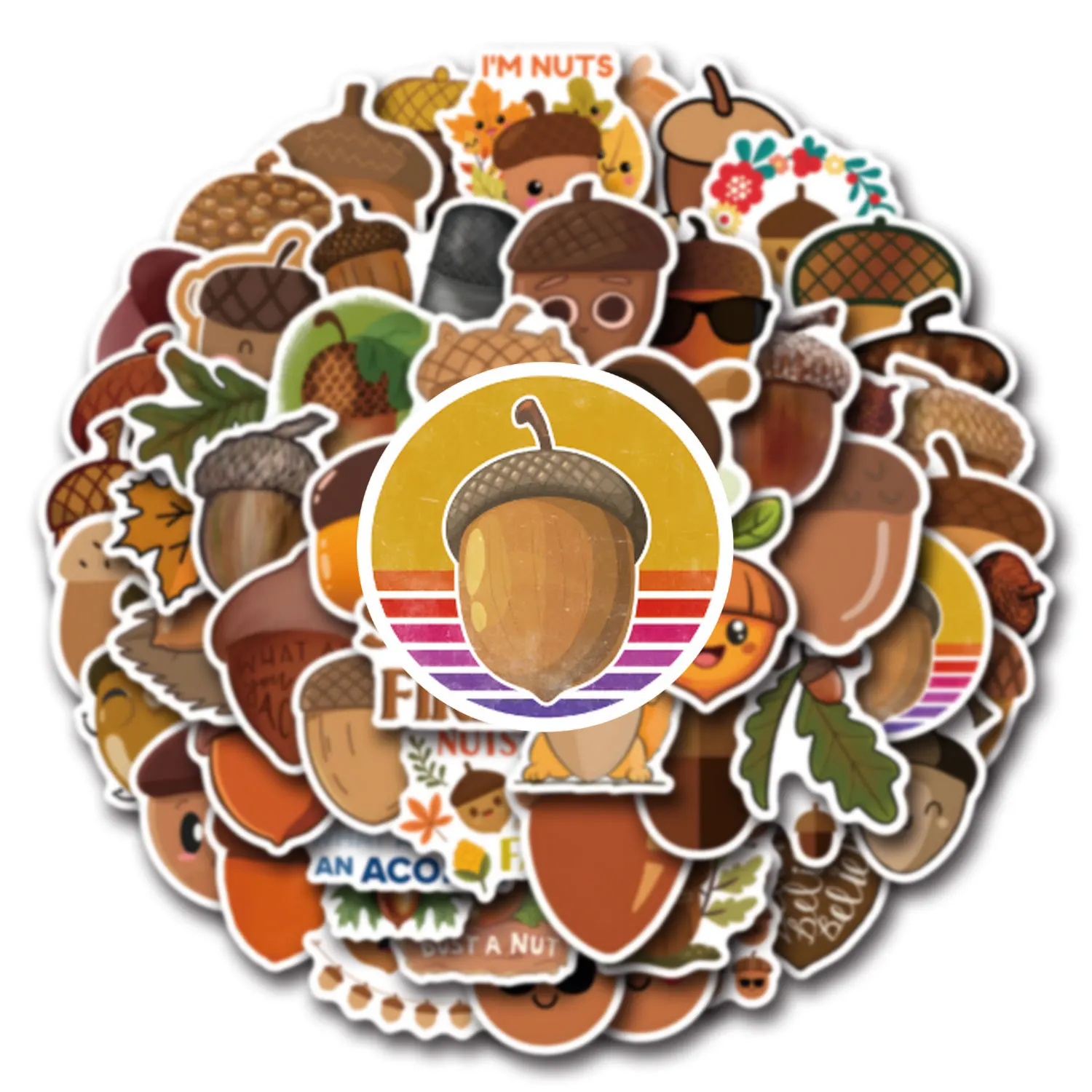 

55PCS Cartoon Acorn Sticker Cute Graffiti Decorative Luggage Water Cup Skateboard Motorcycle Waterproof Decal Kids Toys Gifts