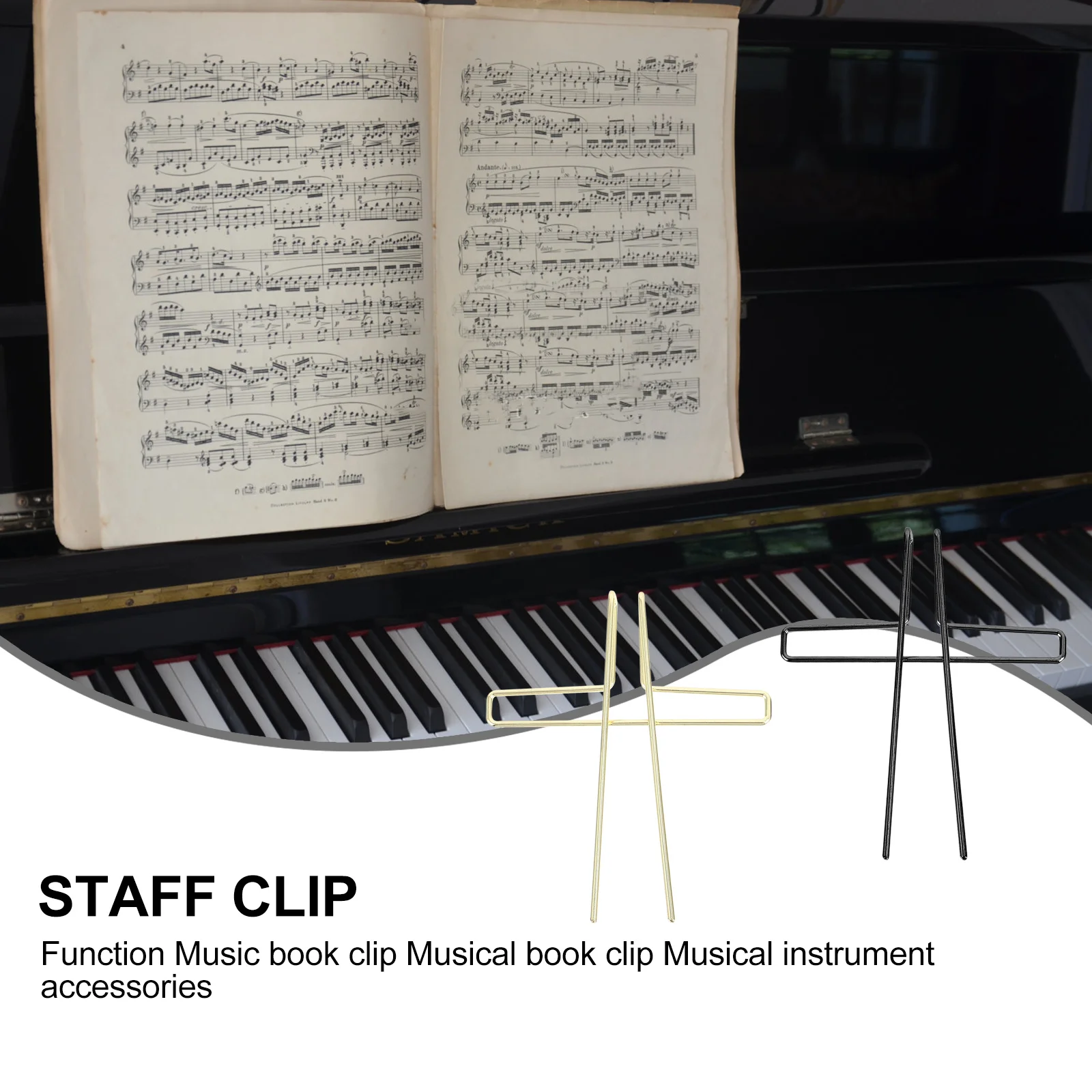 

2Pcs Metal Sheet Music Clip Sturdy Music Score Fixed Folder Portable Piano Book Page Holder Durable Performance Supply
