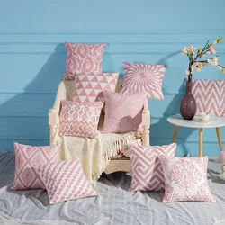2-Piece Pink Cotton Canvas Pillowcase 45*45cm Embroidered Modern Geometric Embroidery Pillow Cover Living Room Cushion Case