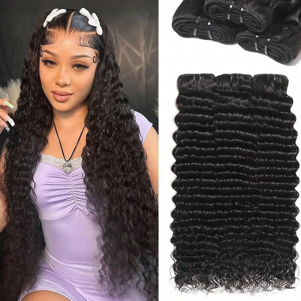 Tief gewelltes Echthaar, brasilianisches Echthaar, gewellt, lockig, 100 % unverarbeitetes Echthaar, Wasserwellen-Echthaarverlängerungen