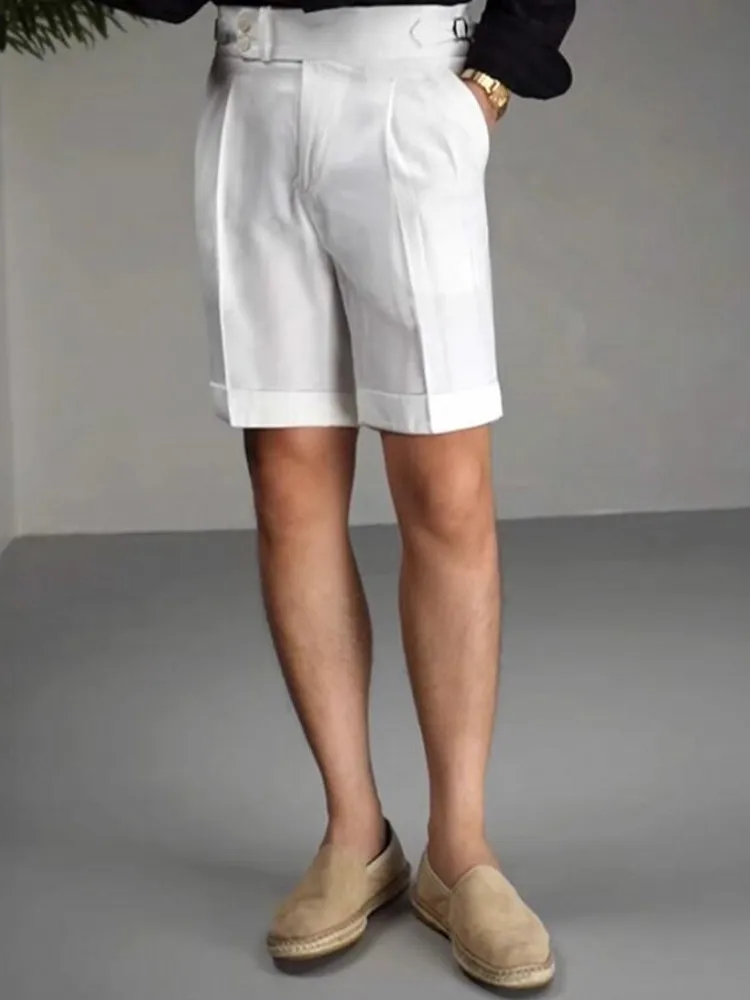 Italian Designer Business Men Summer Work Shorts White Slim Fit Knee Length Trousers Comfortable Suit Shorts New Casual Bermuda