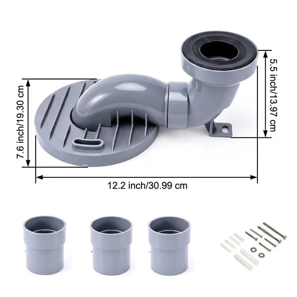 Siphon Displacement Fitting for Toilet Seats with Adjustable Length Capability for Broad Drain Pipe Compatibility