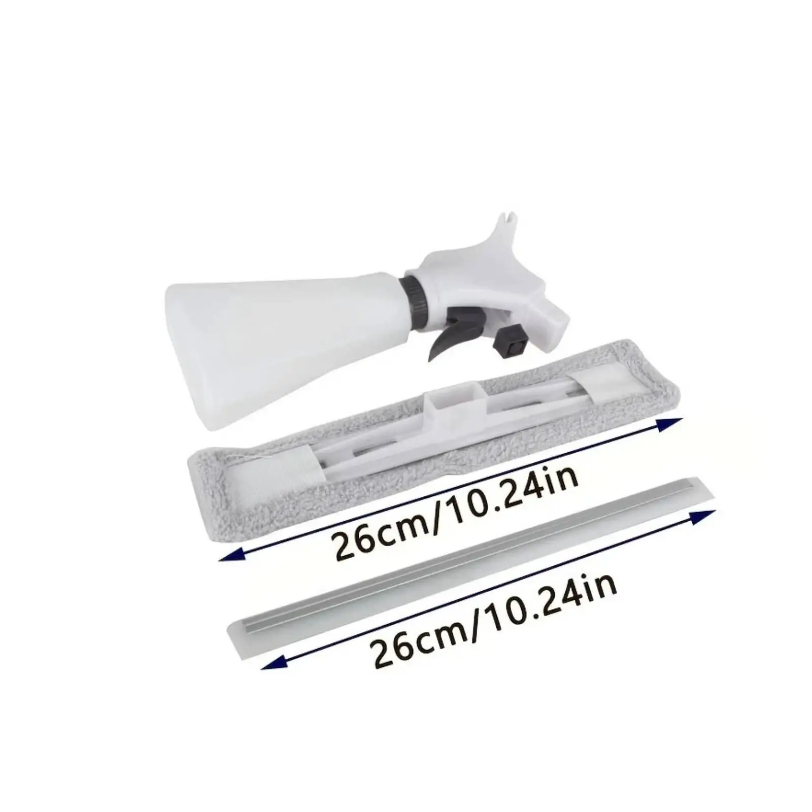Window Cleaning Device with Built in Solution Bottle and Flat Squeegee Head for Glass Windows Mirrors Shower Doors Portable
