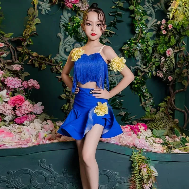 Girls Professional Latin Dance Costume Kids Velvet Samba Tango Ballroom Dress Competition Practice Dancewear Costume