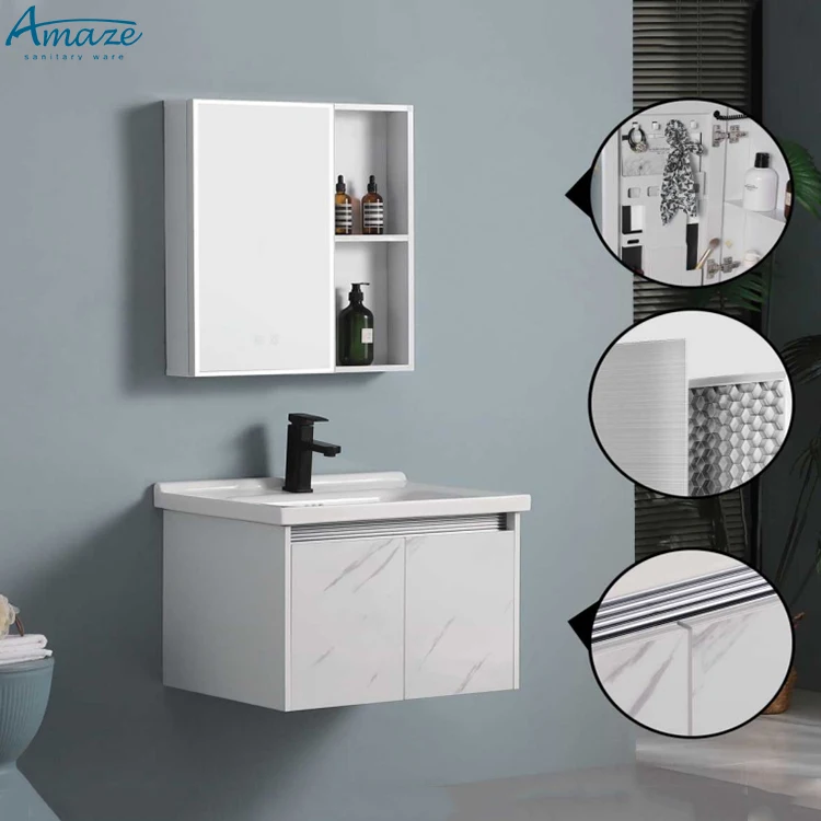 Bathroom Aluminum-plastic Honeycomb Panel New Design White Wall-mounted Vanity With Mirror Bathroom Cabinet Sink