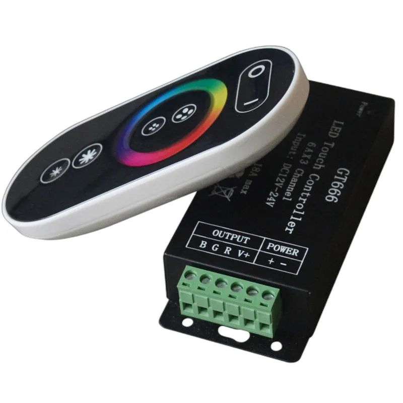 

GT666 Touch Remote RGB LED LED Strip Controller wireless RF DC 12V 24V 18A 3 channels Lights Tape Dimmer Switch