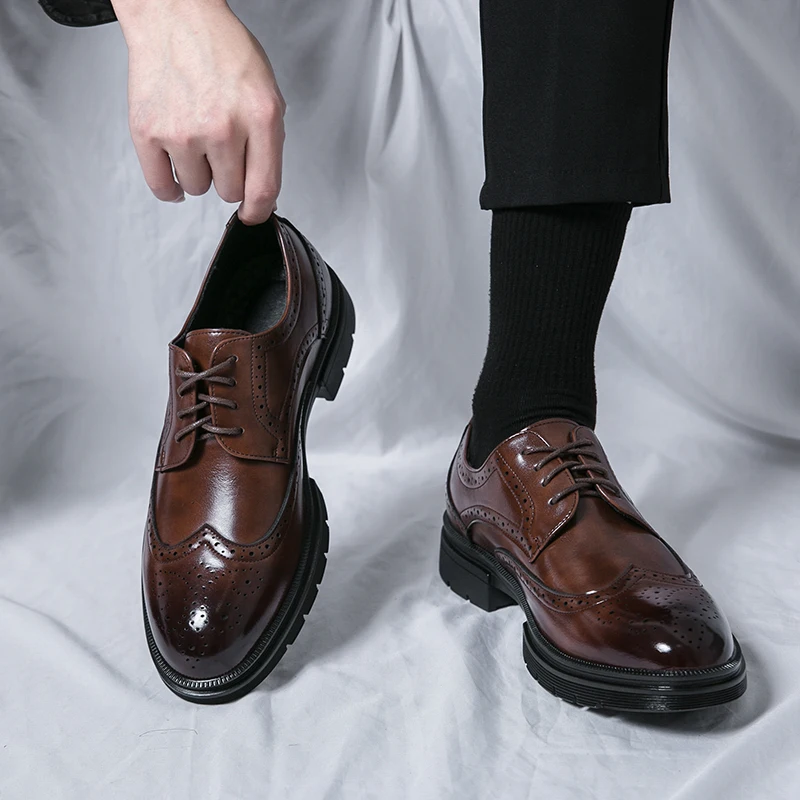 Retro Classic Formal Shoes Men Shoes Black Brown Thick Sole Casual Business Block Gentleman Social Shoes Size 38-46 Men Shoes