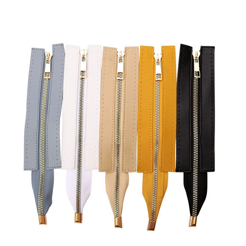 1Pcs/2Pcs 18cm PU Leather Metal Zipper Hand Stitched DIY Bag Purse Clothes Sewing Accessories Black White Yellow Gray blue Khaki