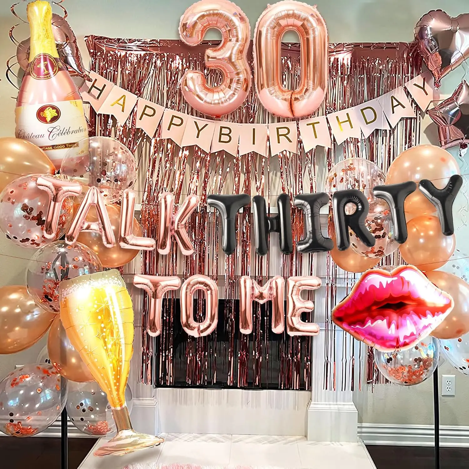 LaVenty 27 PCS Rose Gold Talk 30 to Me Balloons Talk 30 to Me Birthday Decoration Talk Thirty To Me Backdrop