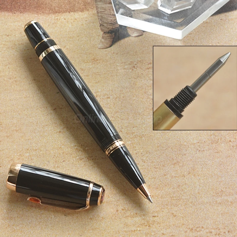 Crocodile High Grade Black Roller Ball Pen Sapphire on Top With Golden & Silver Clip/ Gift Box Optional Writing Ink Pen CR001