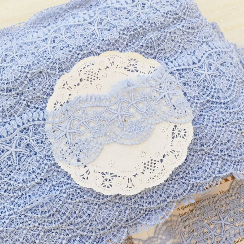 2Yard Light Blue Star Embroidery Lace Trim Wedding Dress Decorative Ribbon Tape Clothes Trimming DIY Sewing Material Accessories