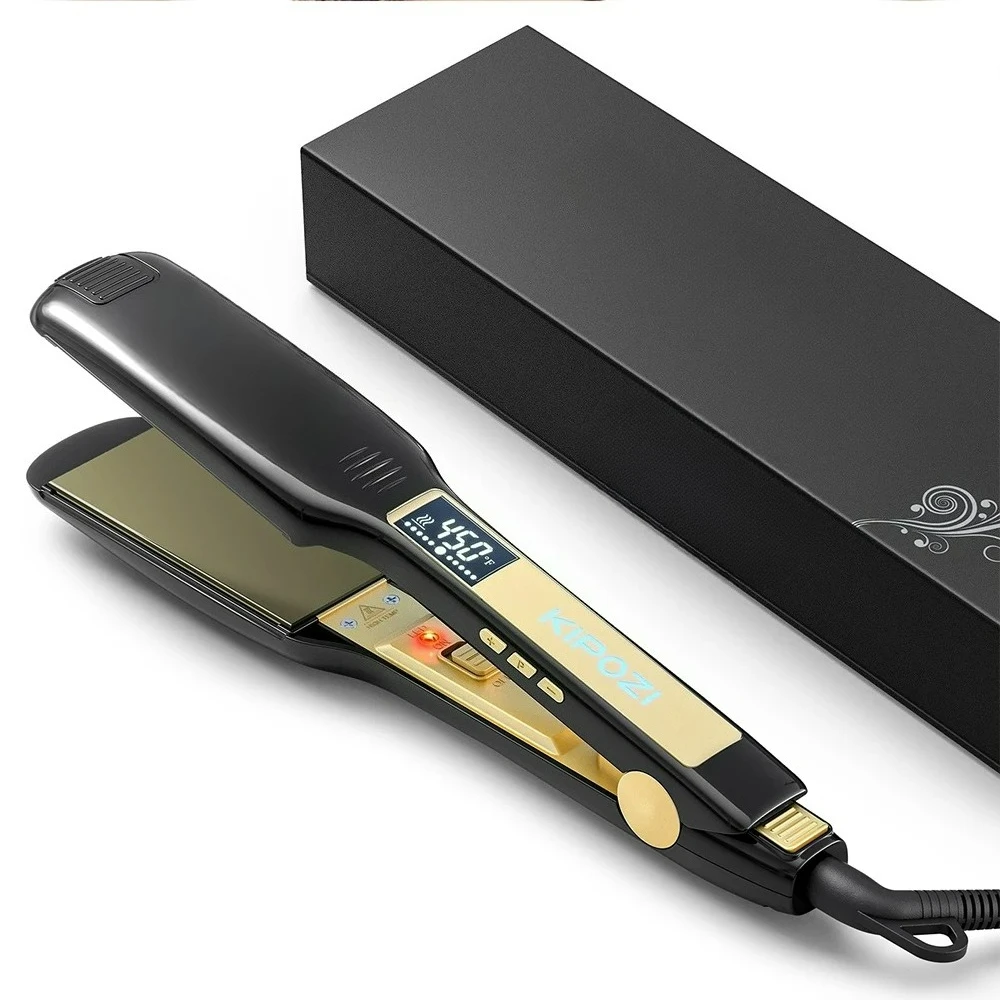 

Professional Titanium Flat Iron Hair Straightener with Digital LCD Display Double Voltage Instant Heating Wrinkle Iron