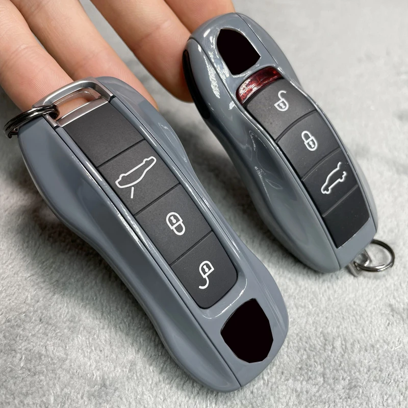 Key case in cement grey for Porsche models 718, 911, Panamera, Cayenne, Macan, Boxster, Cayman. Car key shell cover. Replaceable