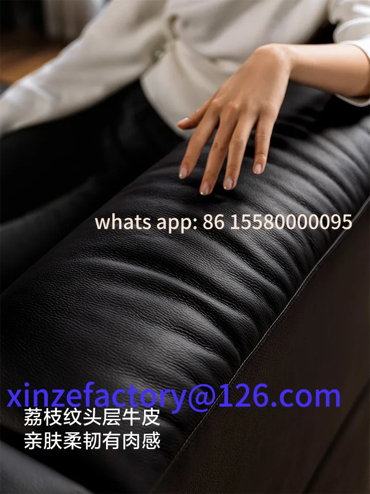 

Customizable Big Cow Black Tofu Block Leather Sofa