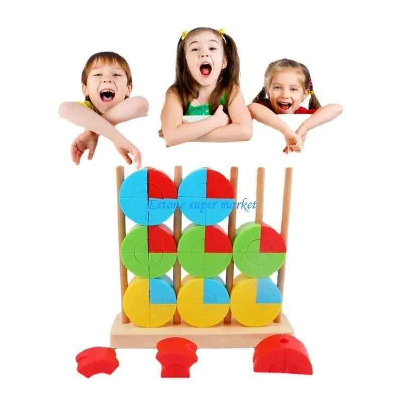 090B 72 ชิ้นลวดลายไม้ชุดชุดรูปทรงเรขาคณิตของเล่นปริศนาโรงเรียนอนุบาล