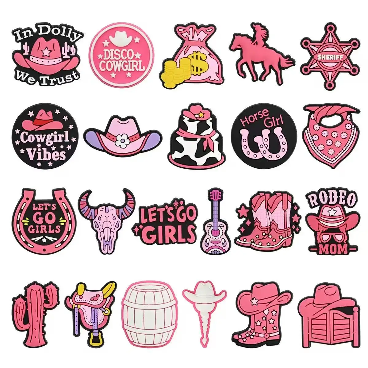 22-110pcs Pink Western Cowboy Shoe Charms For Sandals,Shoe Decoration Accessories Shoe Pins Great Gift For Men Women