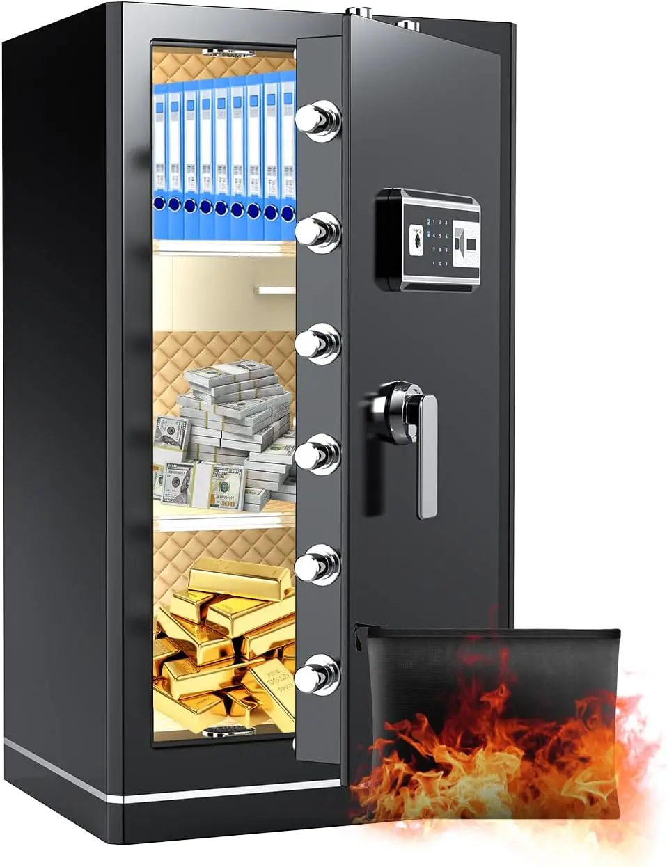 8.1 Cuft Extra Large Home Safe,with Fireproof Waterproof Bag, Built-In Drawer and Removable Shelf for Storing Valuables