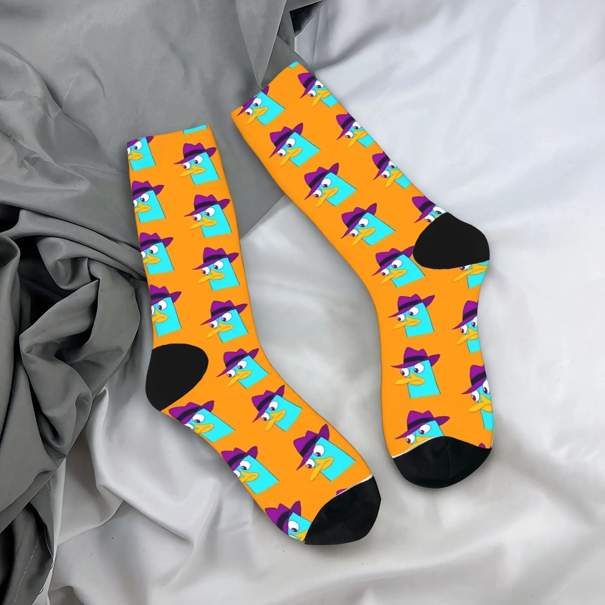 

Cartoon Duck Perry the Platypus Socks Elegant Stockings Men Quality Running Socks Autumn Pattern Non-Slip Socks