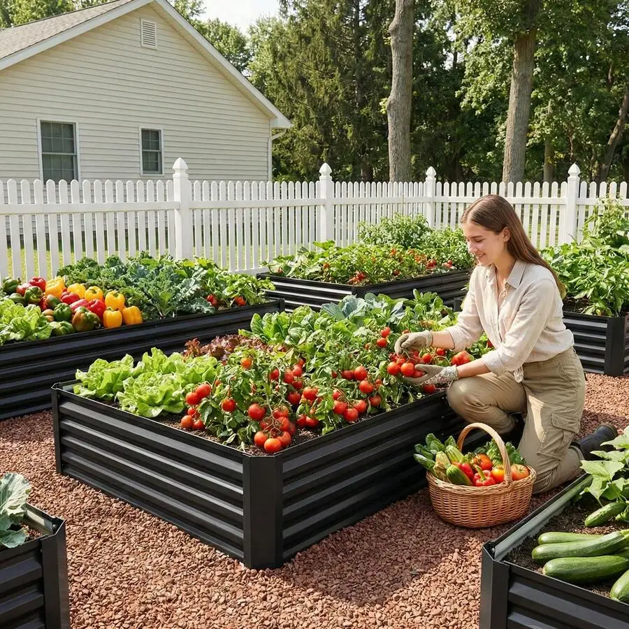 Tomnk Galvanized Raised Garden Bed, 4x2x1ft/6x3x1ft/8x4x1ft, Outdoor Metal Planter Box Metal Patio Kit Planting Bed For Vegetables Flowers Herb, Silver