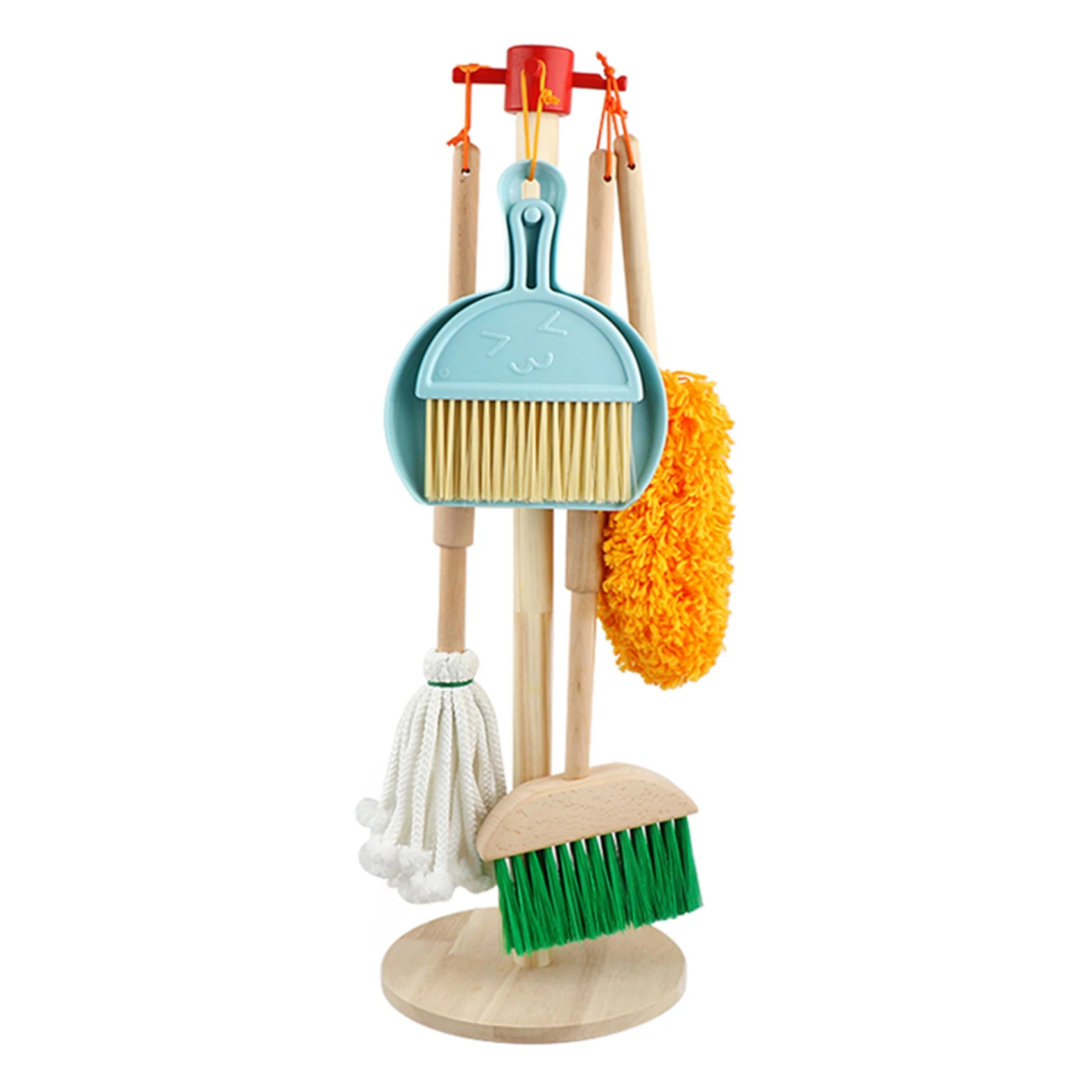 A63T-6 Pcs Children Pretend Play Wooden Broom Mop Cleaning Tool  Brain-Training  For Kids Educational Learning