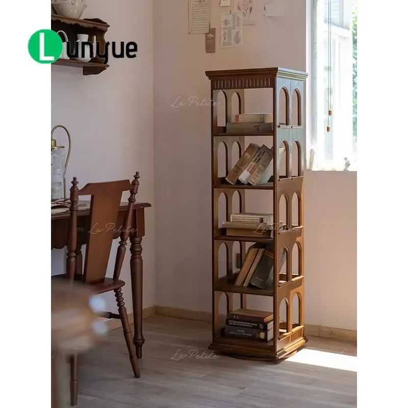 Retro Floor to Ceiling 5 Tier Wooden Bookshelf Antique Medieval Style Storage Rack for Living Room Bedroom Study Home Decor