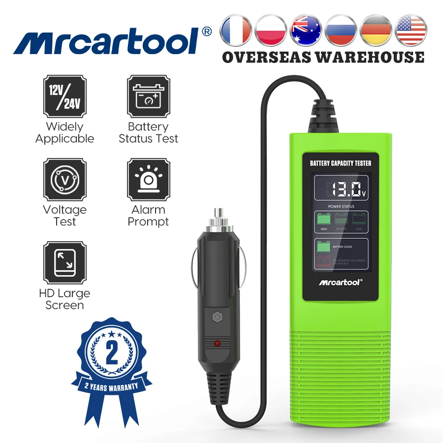 

MRCARTOOL B50 Automotive Power Capacity Tester Voltage Detector Tool 12V/24V HD Large Screen Display Car Battery Tester Analyzer