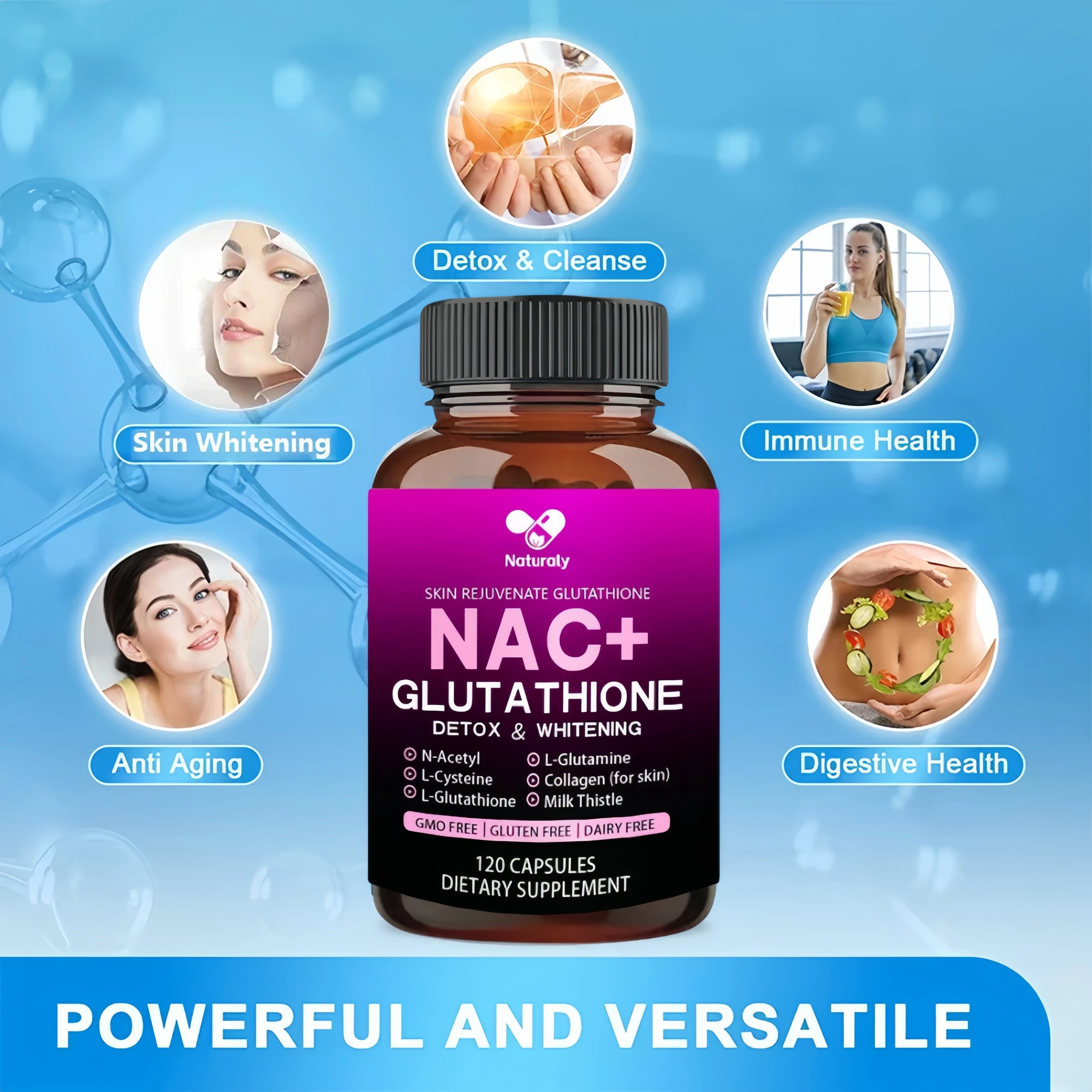 NAC+Glutathione Capsules – Detoxification, Whitening, Immunity, Cell Growth and Repair, Antioxidant Supplement