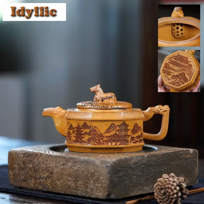 

310 мл Изысканные чайники из фиолетовой глины Исин, восьмиугольный горшок для лошадей ручной работы, фарфоровый чайник с необработанной рудой, фарфоровый грязевой чайник, чайный сервиз Zisha