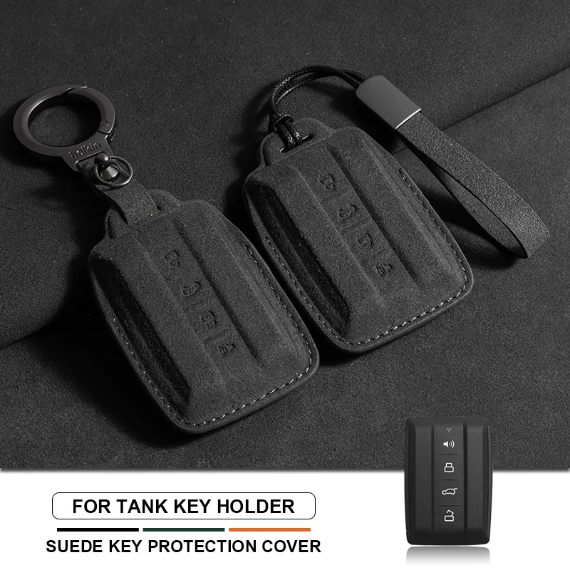 

For Geat Wall GWM WEY TANK 300 400 500 700 Tank300 Tank400 Tank500 Hi4-T Suede Leather Car Smart Remote Key Case Cover Keychain