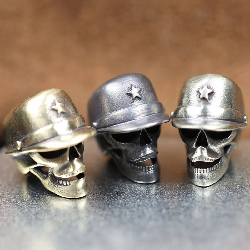 Five-pointed Star Hat Skull Solider Head Sculpture Brass Knife Bead EDC Outdoor Paracord DIY Accessories Lanyard Pendant Jewelry