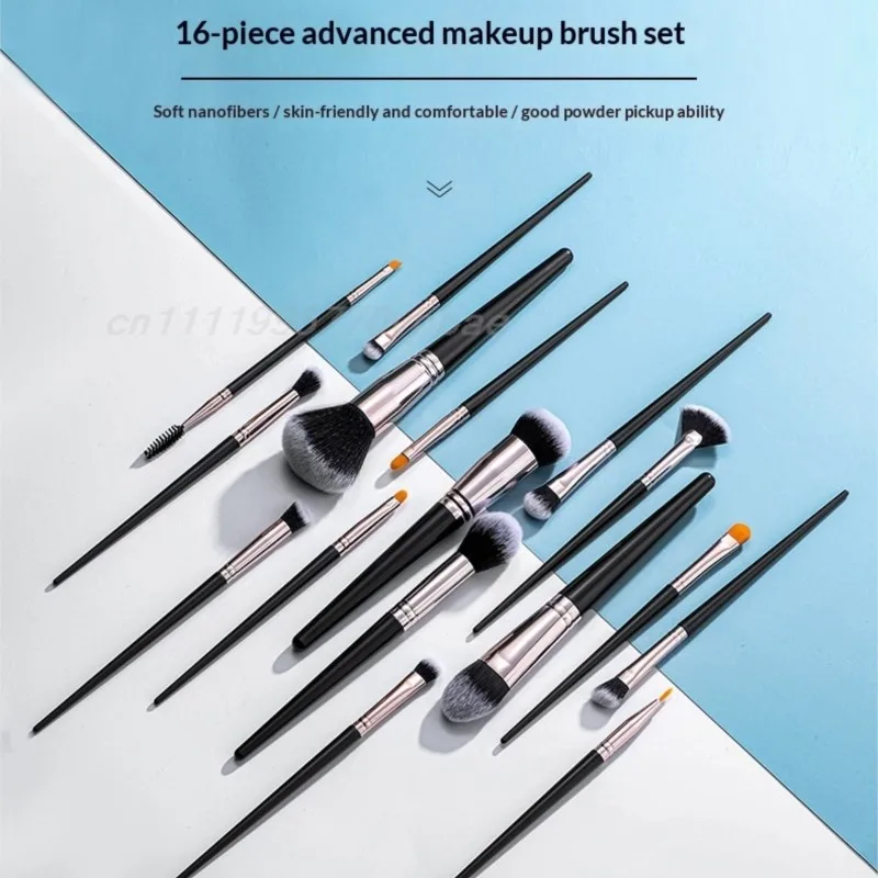 16pcs Professional Makeup Brush Set Soft Bionic Nano Synthetic Fiber Hair Rose Gold Ferrule Beauty Foundation Eyeshadow Kit
