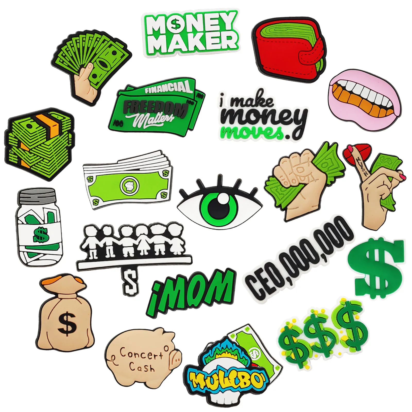 

20 шт., подвески для обуви серии Dollar для сандалий, пляжных сумок, ПВХ, украшения для обуви «сделай сам», аксессуары, подвески, булавки для обуви премиум-качества