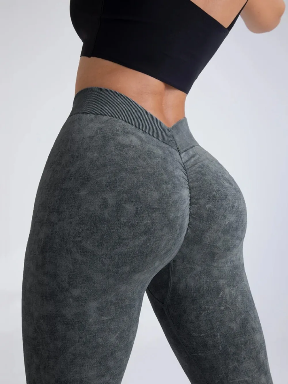 Women\'s High Waist Sports Leggings Push Up Stretch Athletic Ladies Sexy Yoga Pants Seamless Sand Washed Denim Gym Leggings Femme