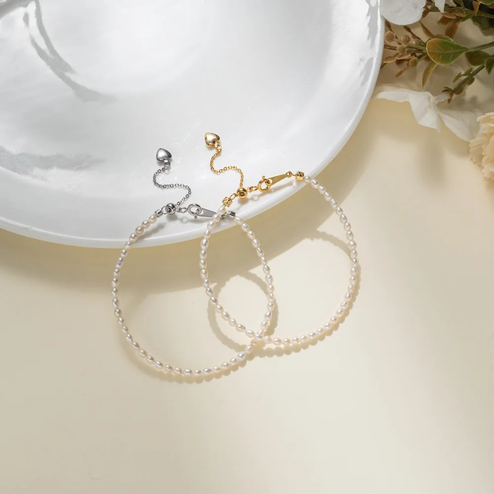 Hengsheng 2.5-3.5mm Rice Shape Freshwater Pearl Bracelet for Women Girls 16cm 4cm Extend Chain Adjustable Bracelet Jewelry Gift