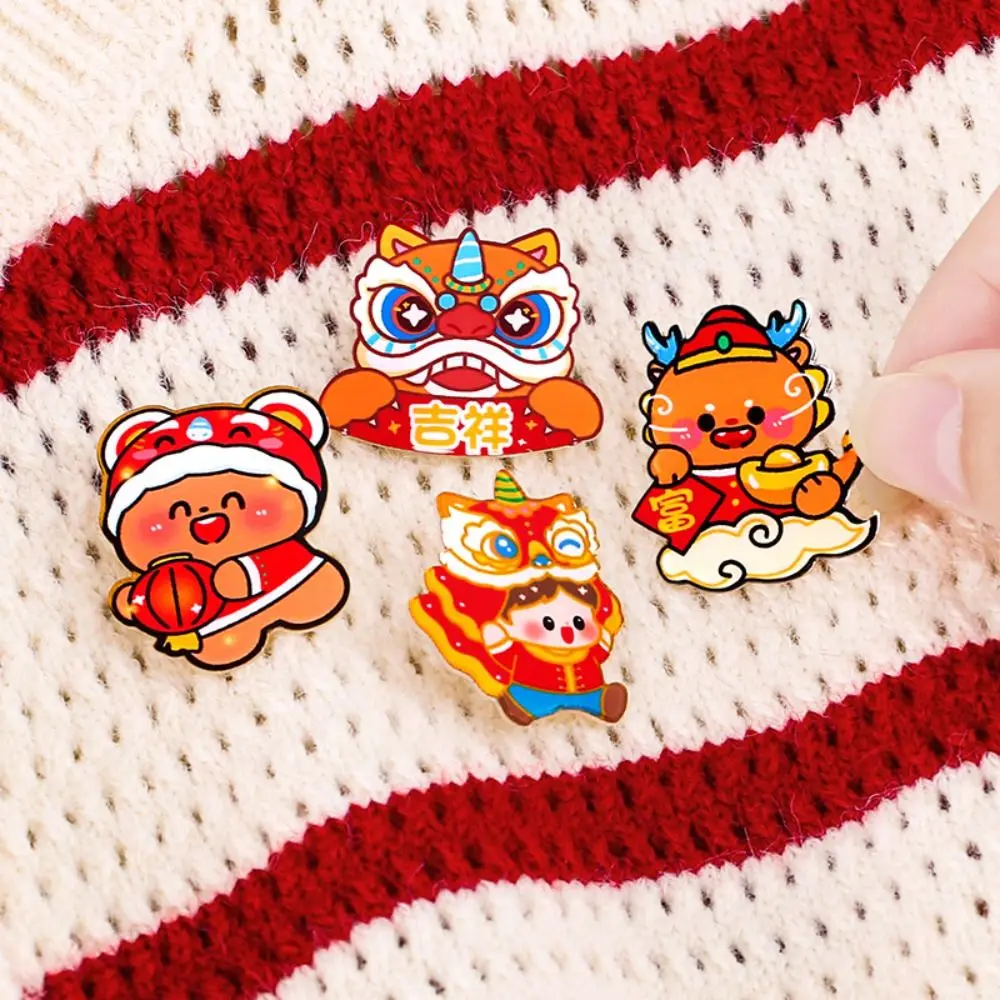 Lucky Acrylic Spring Festival Pin Jewelry Loong Dancing Lion Chinese Style Pin Breastpin Lovely Lion Dance Brooch Gift