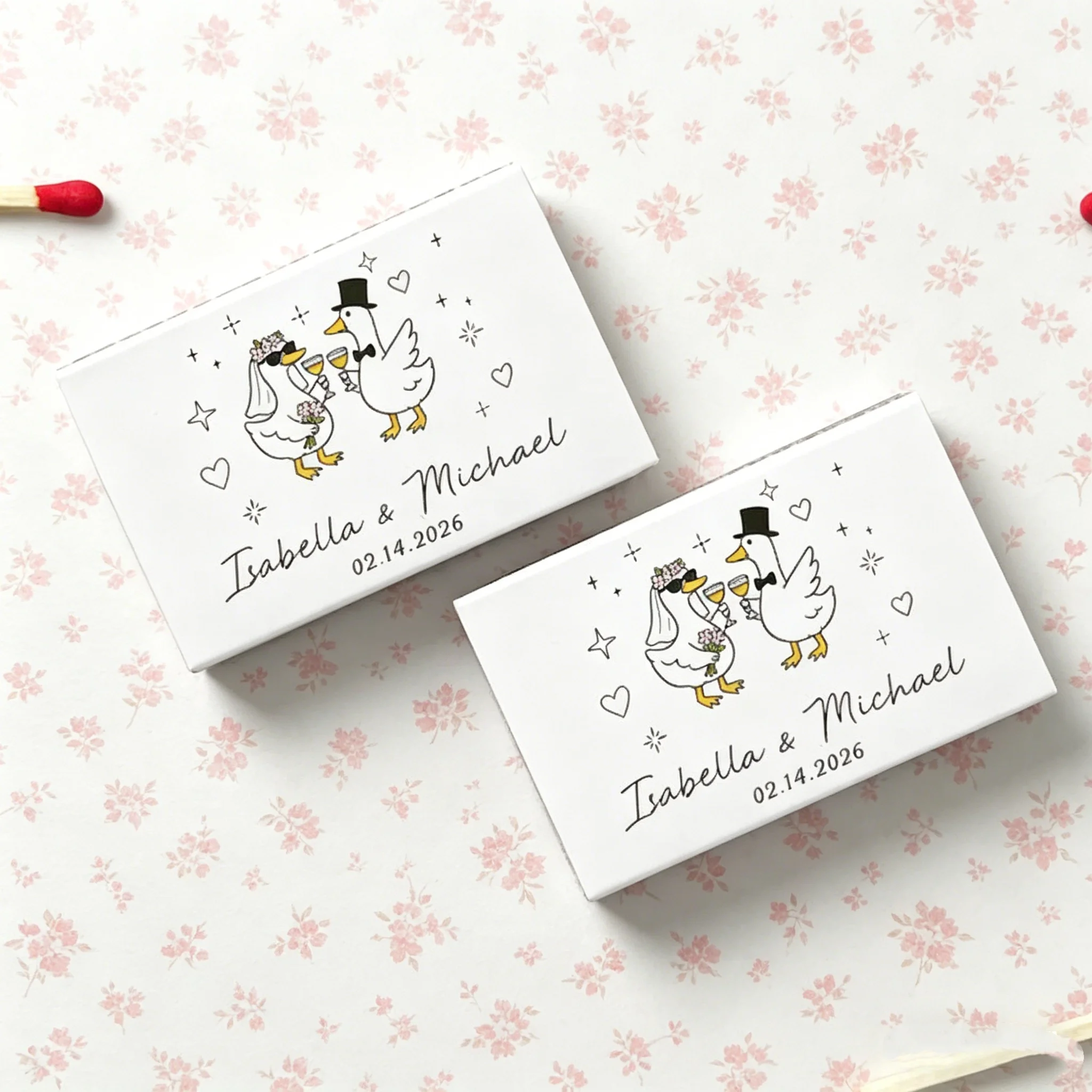 

Персонализированные свадебные коробочки для спичек с дизайном утки, романтические подарки на помолвку и сувениры для гостей на вечеринке