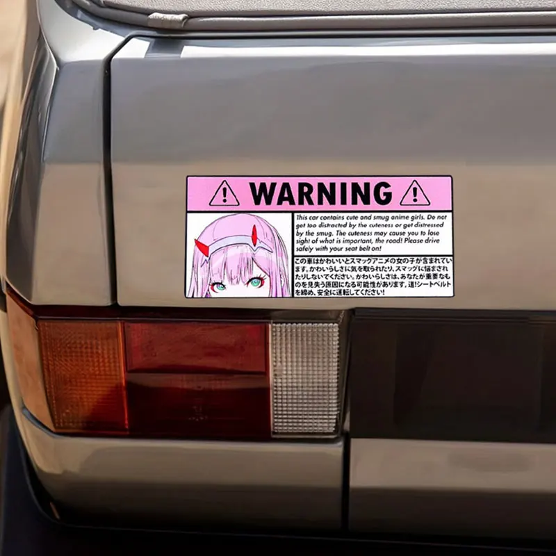 Anime Warning Car Stickers For Laptop Window Bumper Exterior Accessories Creative Inkjet Sticker Pack Waterproof Vinyl Decals