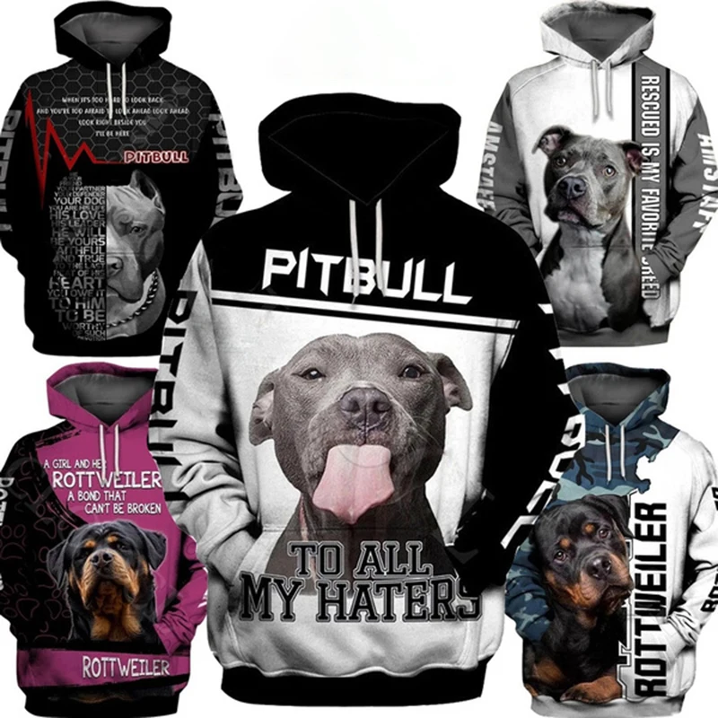 Men Women Cool Hooded Jacket Fashion Rottweiler Pitbull Dog 3D Printed Hoodie