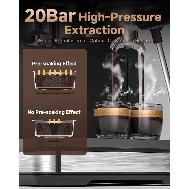 ماكينة اسبريسو 20 بار مع مطحنة - ماكينة قهوة 3 درجات الحرارة مع 20 إعدادًا للطحن، ماكينة صنع اسبريسو للمشروب الساخن/البارد #3