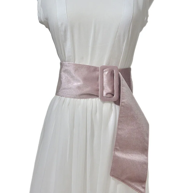 Women Autumn And Winter New Waist Cover Wine Red Golden Velvet Wide Belt 7cm Versatile Decorative Bandage With Down Accessories