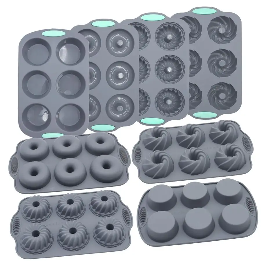 

8 Pieces Silicone Donut Pans, Nonstick Silicone Muffin Pans, Heat Resistant Kitchen Oven Baking Cups, Dishwasher Safe and Microw
